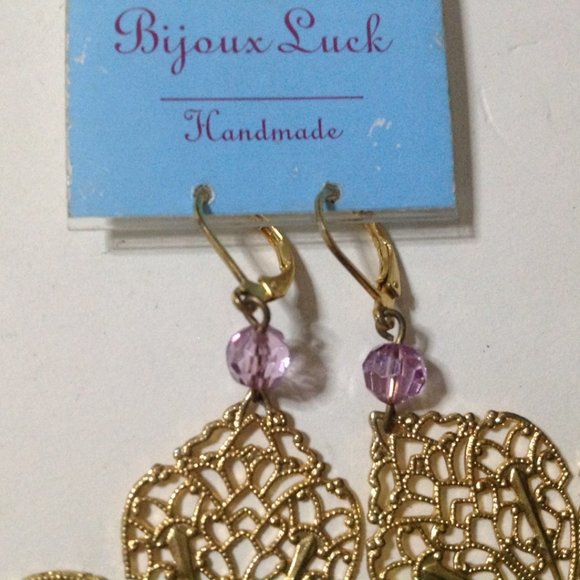 Vintage Bijoux Luck Filigree Dangle Pierced Earrings - Picture 2 of 4